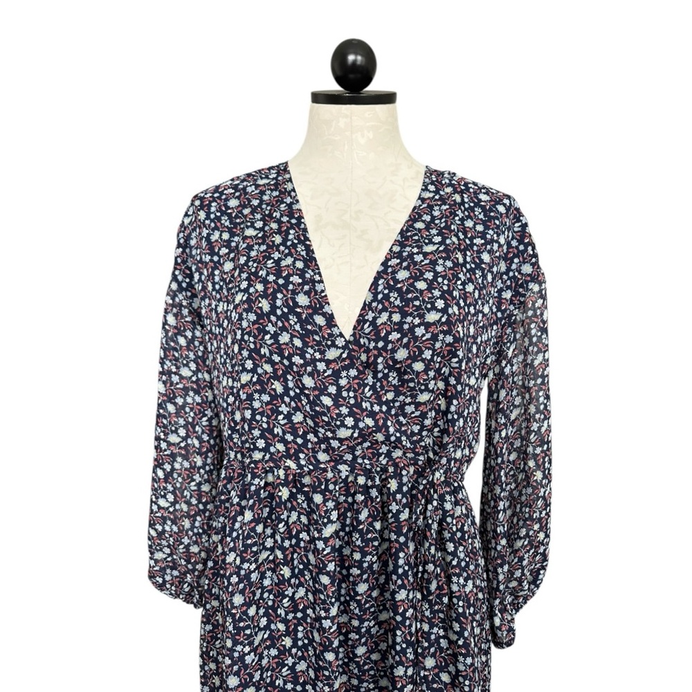 Madewell Tie-Waist Midi Dress in Harvest Vine Deep Navy Floral V- Size Small - Picture 5 of 16